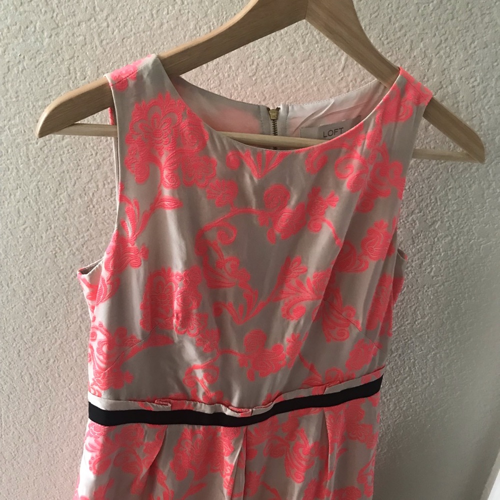 LOFT Floral Neon Pink Jacquard Dress